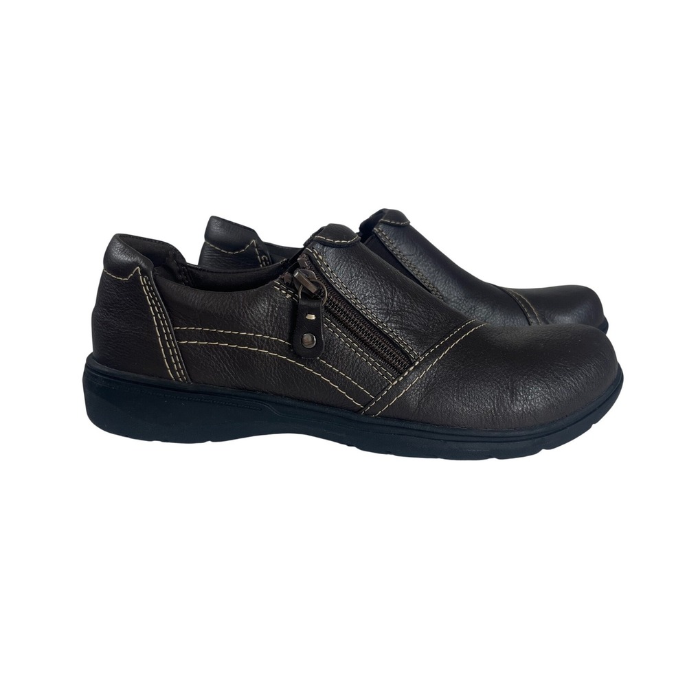 Clarks Collection Loafers Shoes Womens 10 Brown Leather Side Zip Comfort Casual